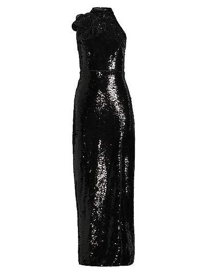 Sabine Sequined Rosette Column Gown