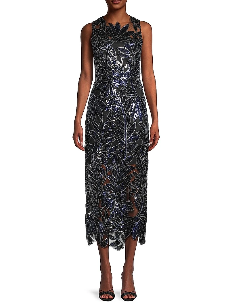 Kinsley Floral Sequins Midi-Dress