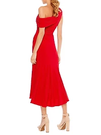 Ieena Ruched Crepe Off-The-Shoulder Midi-Dress