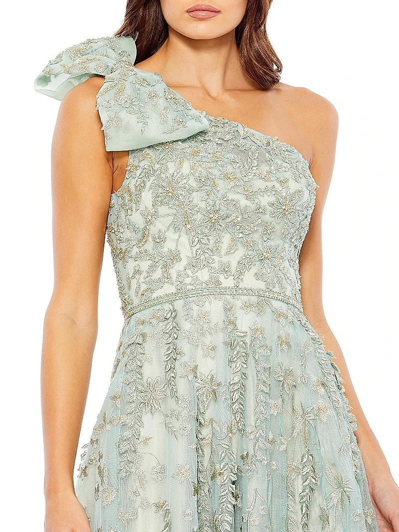 Asymmetric Embellished Tulle A-Line Gown