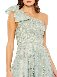 Asymmetric Embellished Tulle A-Line Gown