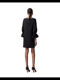 Silk Puff-Sleeve Shift Minidress