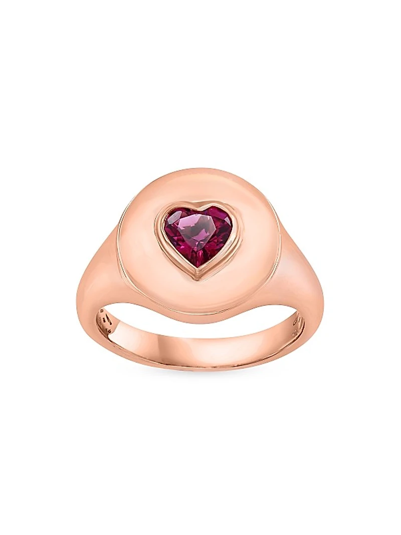 14K Rose Gold & Pink Tourmaline Heart Signet Ring