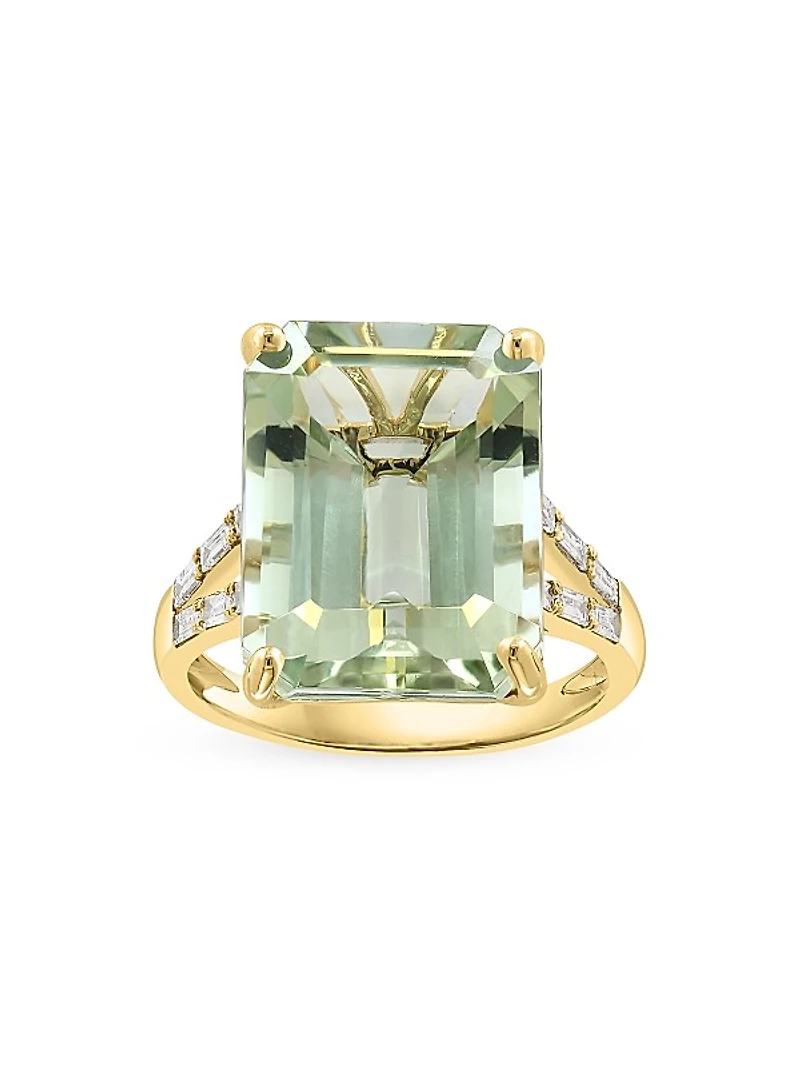 14K Yellow Gold, Green Amethyst & 0.35 TCW Diamond Cocktail Ring