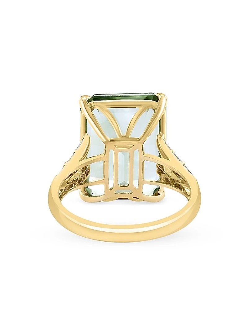 14K Yellow Gold, Green Amethyst & 0.35 TCW Diamond Cocktail Ring