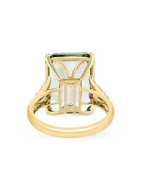 14K Yellow Gold, Green Amethyst & 0.35 TCW Diamond Cocktail Ring
