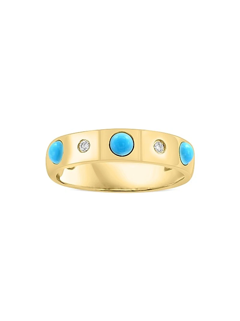 14K Yellow Gold, Turquoise & 0.15 TCW Diamond Band
