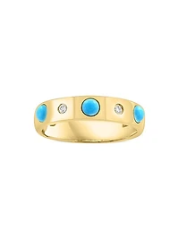 14K Yellow Gold, Turquoise & 0.15 TCW Diamond Band