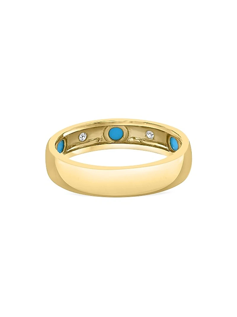 14K Yellow Gold, Turquoise & 0.15 TCW Diamond Band