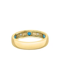 14K Yellow Gold, Turquoise & 0.15 TCW Diamond Band