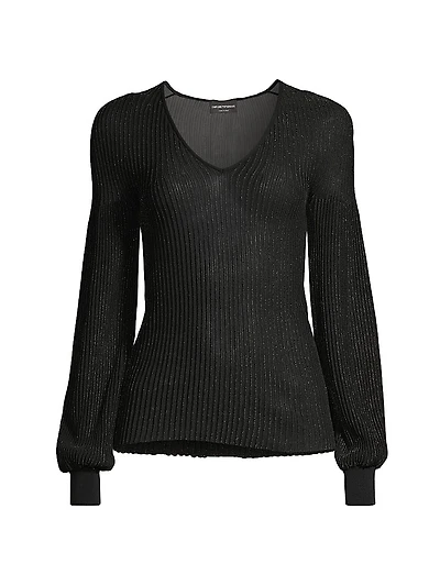 Metallic Knit V-Neck Blouse