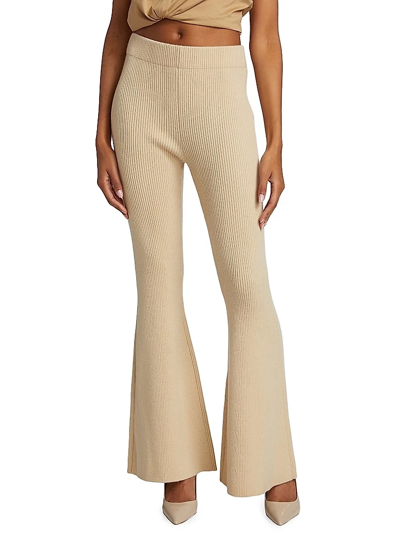 Rib-Knit Cashmere-Blend Flare Pants
