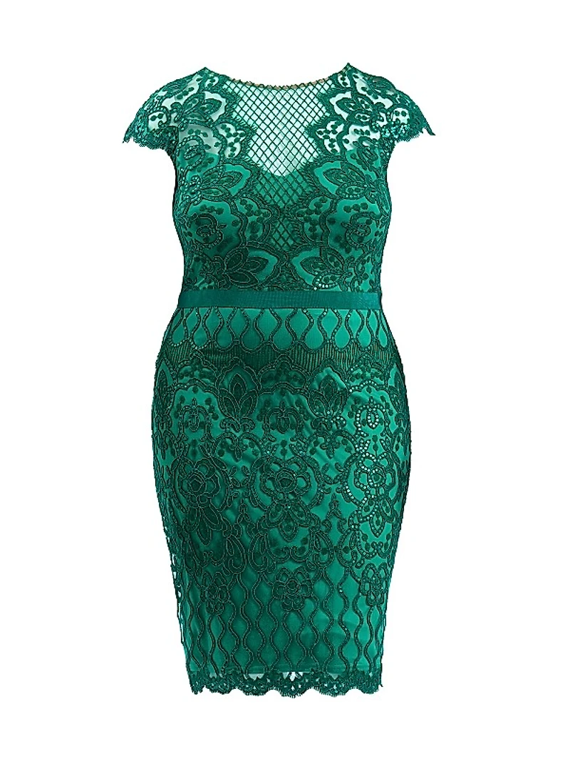 Plus Sequined Lace Cocktail Dress