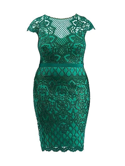 Plus Sequined Lace Cocktail Dress