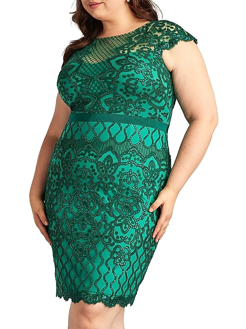 Plus Sequined Lace Cocktail Dress