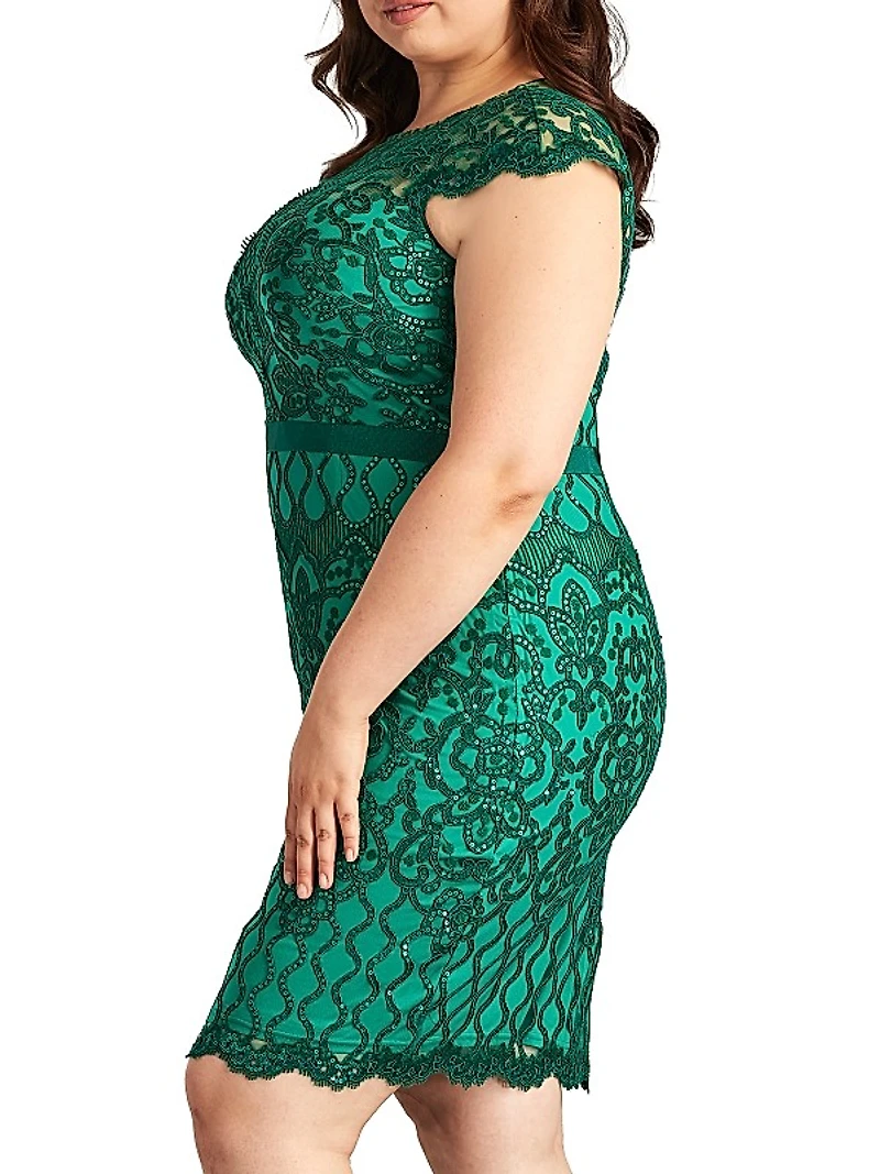 Plus Sequined Lace Cocktail Dress