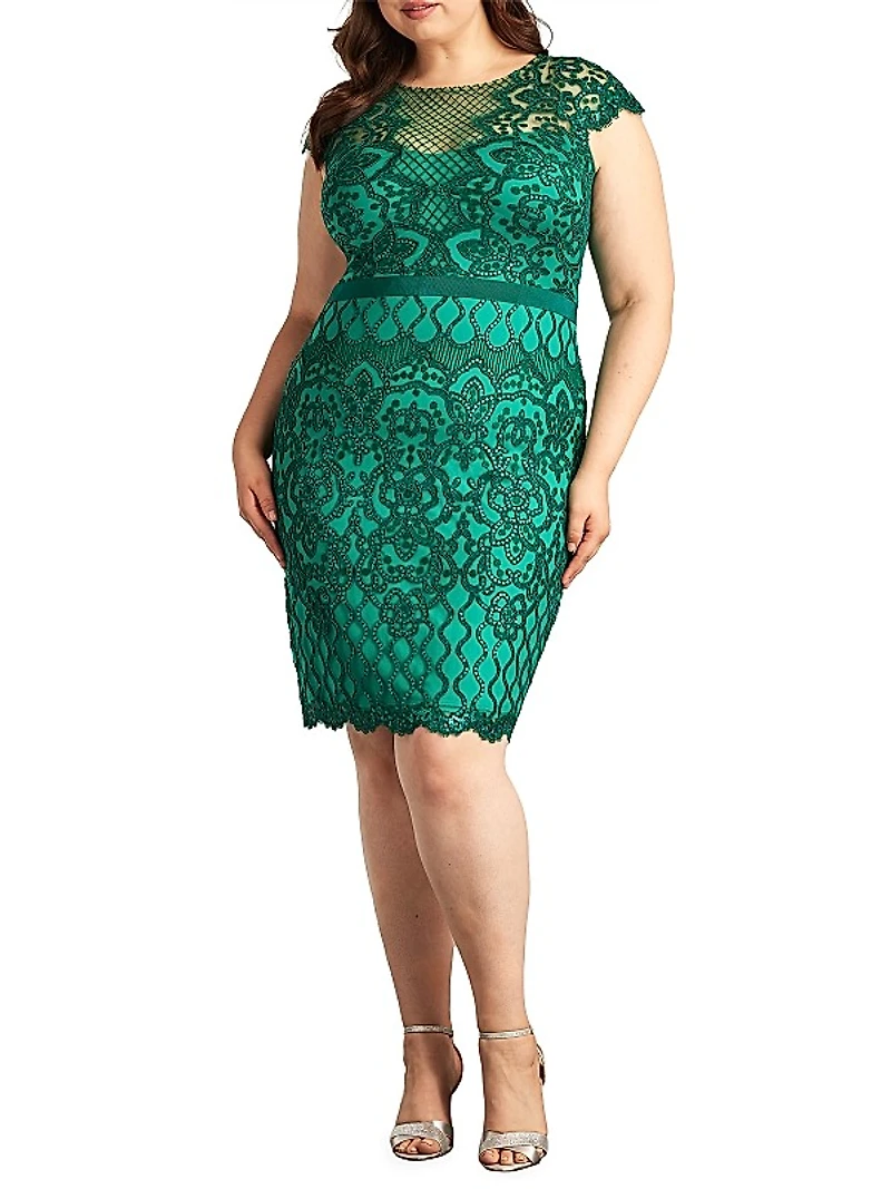 Plus Sequined Lace Cocktail Dress