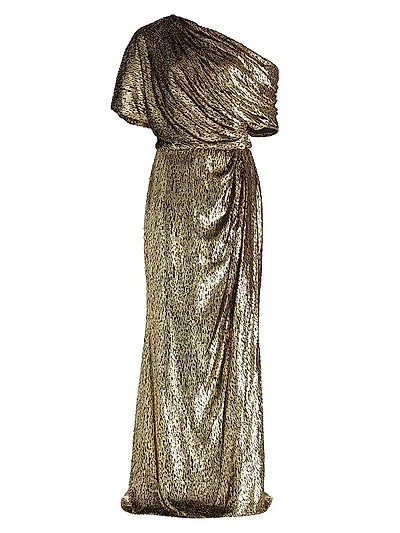 Goldtone Lamé Draped Gown