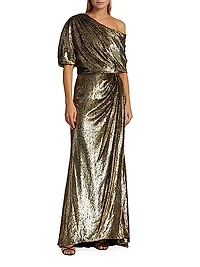 Goldtone Lamé Draped Gown