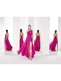 One-Shoulder Chiffon Cut-Out Gown