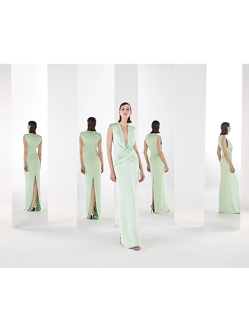 Sleeveless Crisscrossed Satin Gown