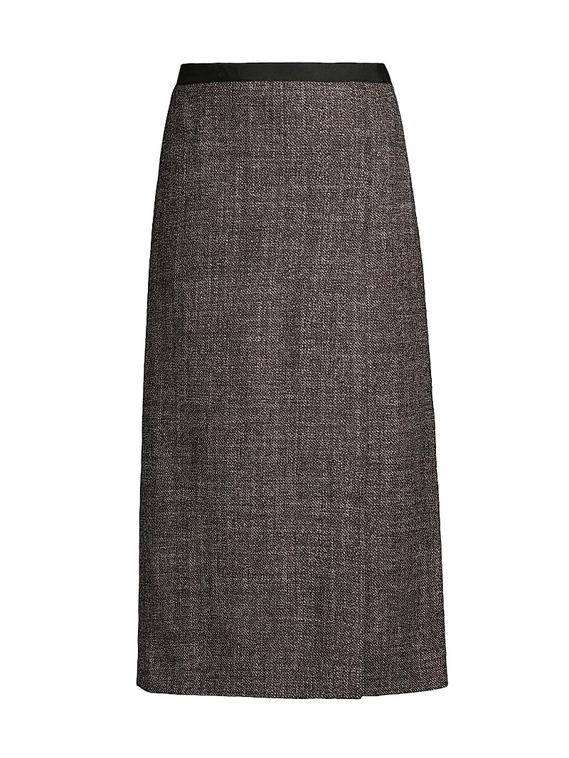 Overlap Wool Tweed Midi Skirt