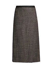 Overlap Wool Tweed Midi Skirt