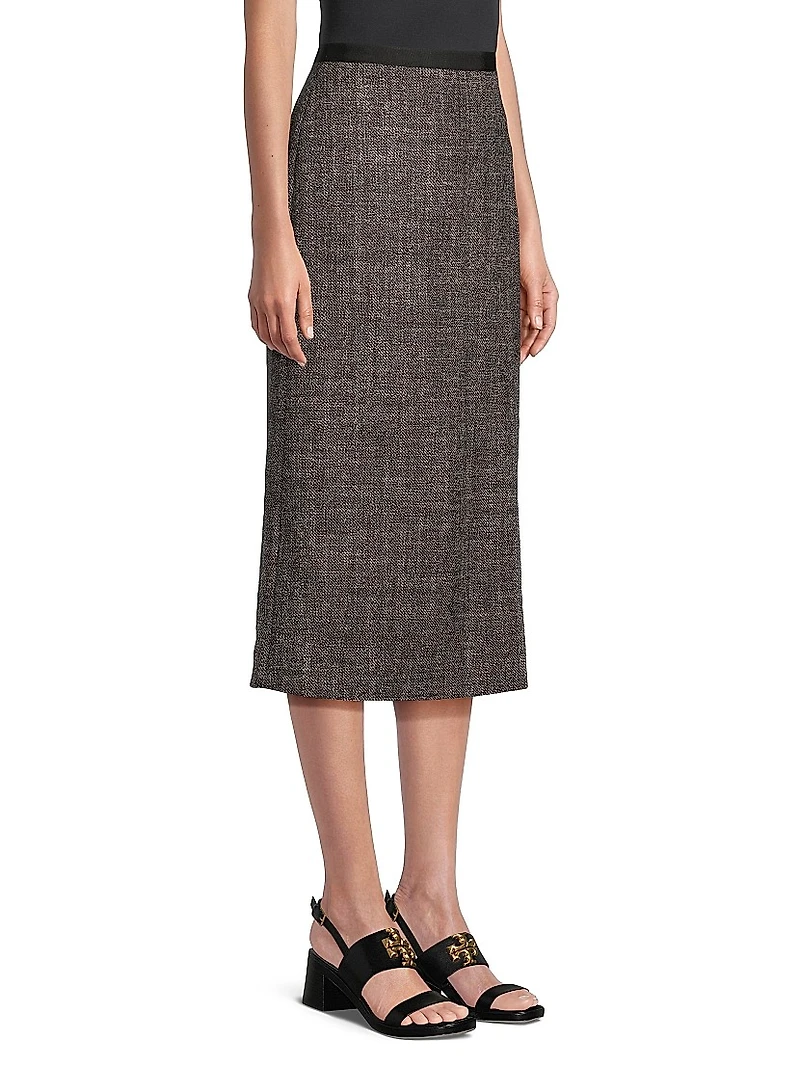 Overlap Wool Tweed Midi Skirt