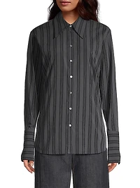 Striped Long-Cuff Button-Up Shirt