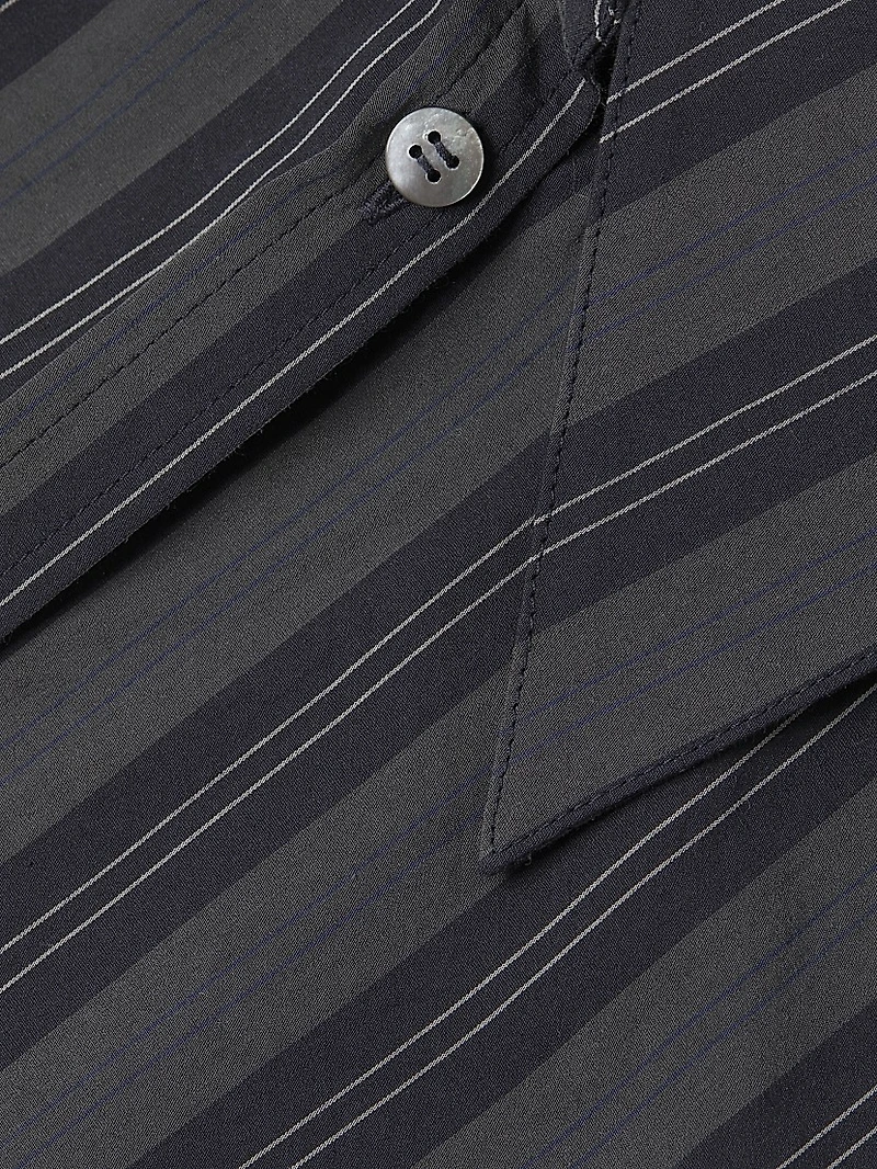 Striped Long-Cuff Button-Up Shirt