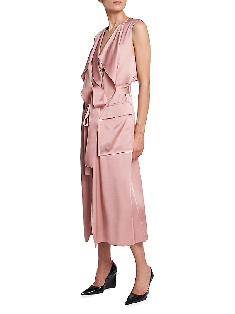 Satin Trench Midi-Dress