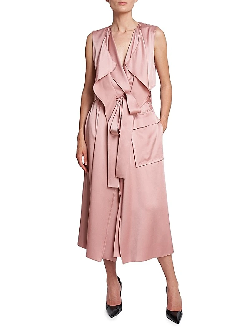 Satin Trench Midi-Dress
