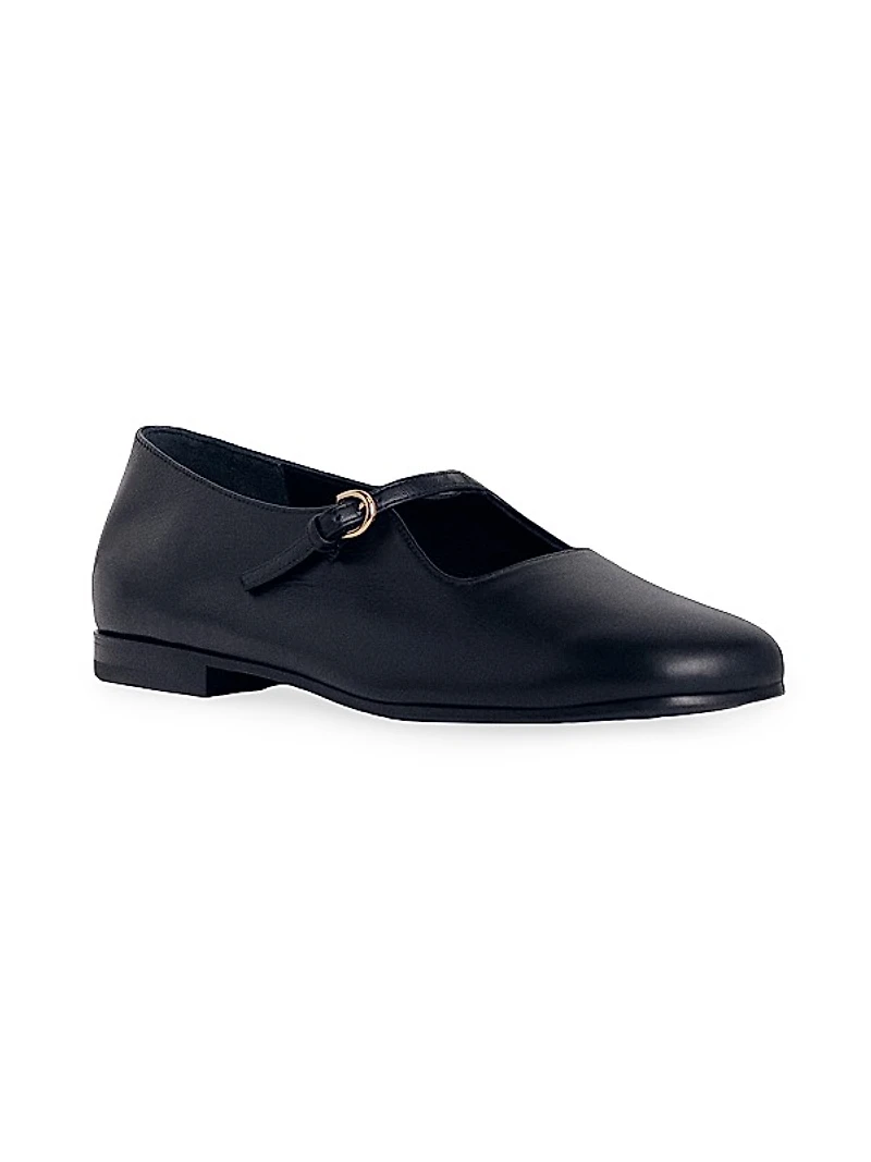 Leather Square-Toe Mary-Jane Flats