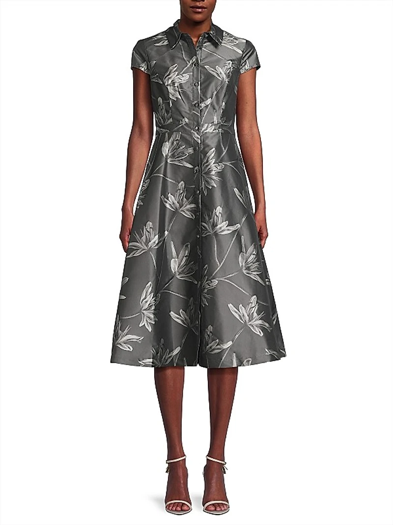 Floral Jacquard Midi-Dress