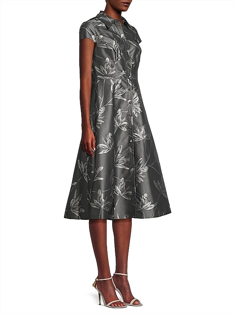 Floral Jacquard Midi-Dress