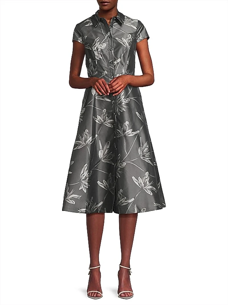 Floral Jacquard Midi-Dress