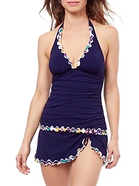 Echo Lettuce-Trim Halter Tankini Top