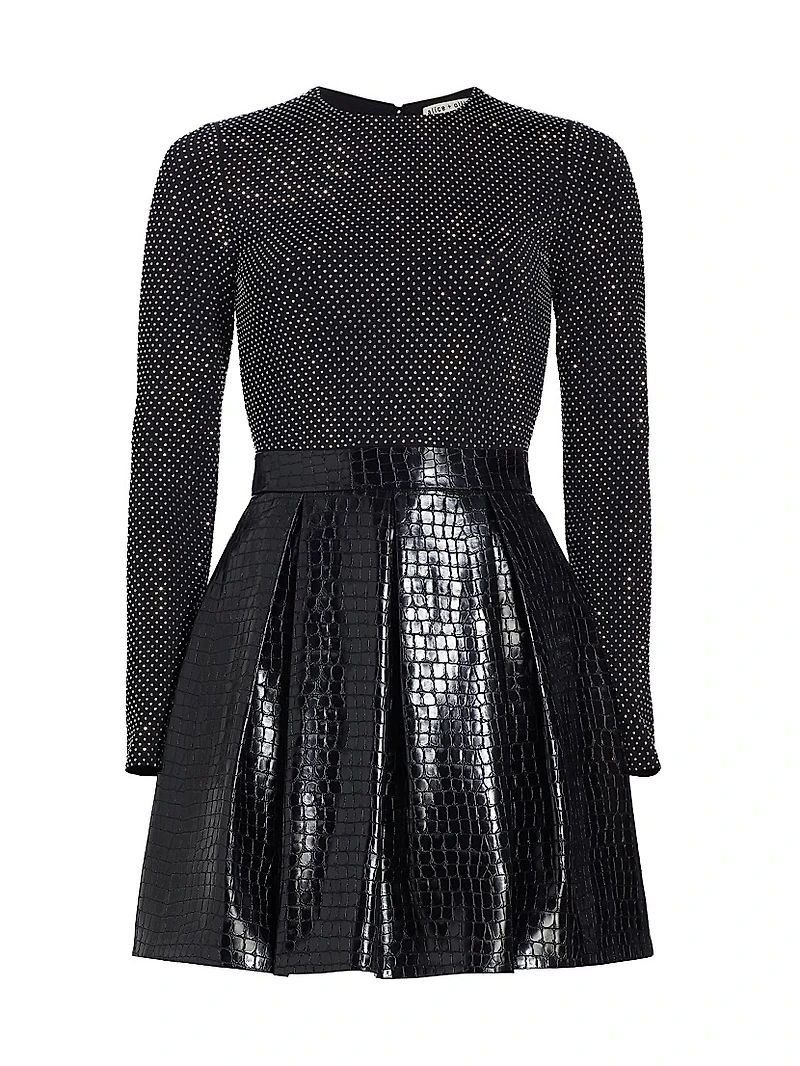 Chara Crocodile-Embossed Faux Leather Minidress