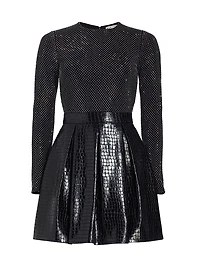 Chara Crocodile-Embossed Faux Leather Minidress