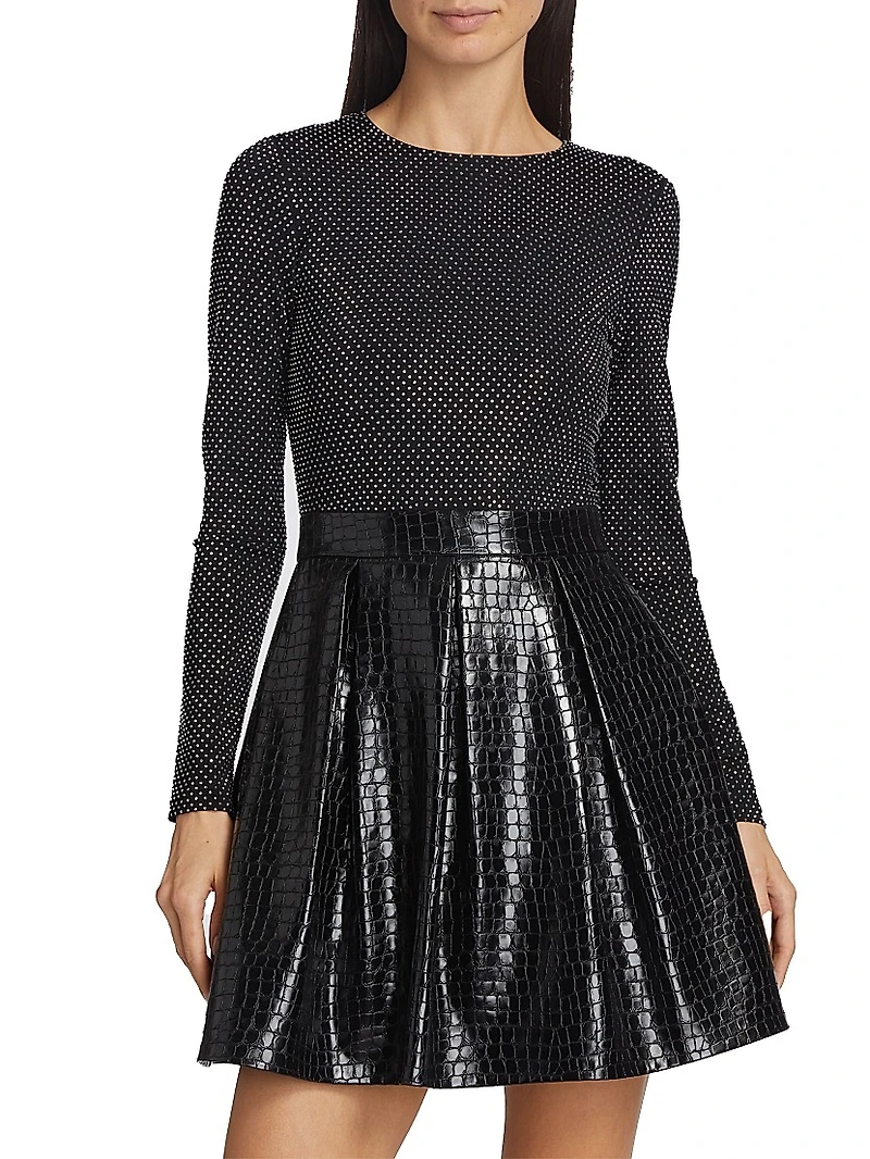 Chara Crocodile-Embossed Faux Leather Minidress