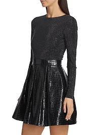 Chara Crocodile-Embossed Faux Leather Minidress