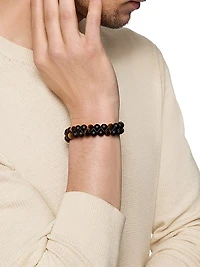 Spiritual Beads Two Row Woven Bracelet in Black Onyx, Tiger's Eye, Black Nylon and Sterling Silver, 8MM