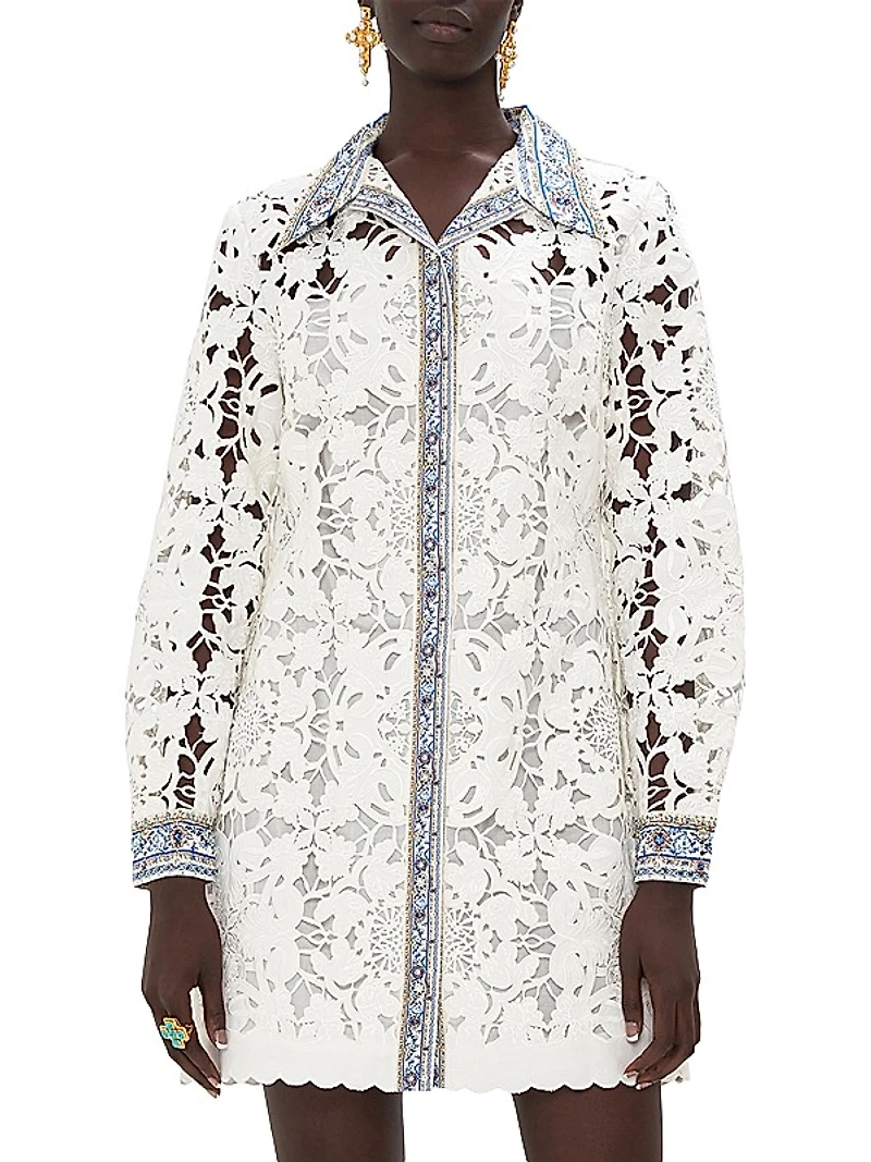 Lace Long-Sleeve Shirtdress