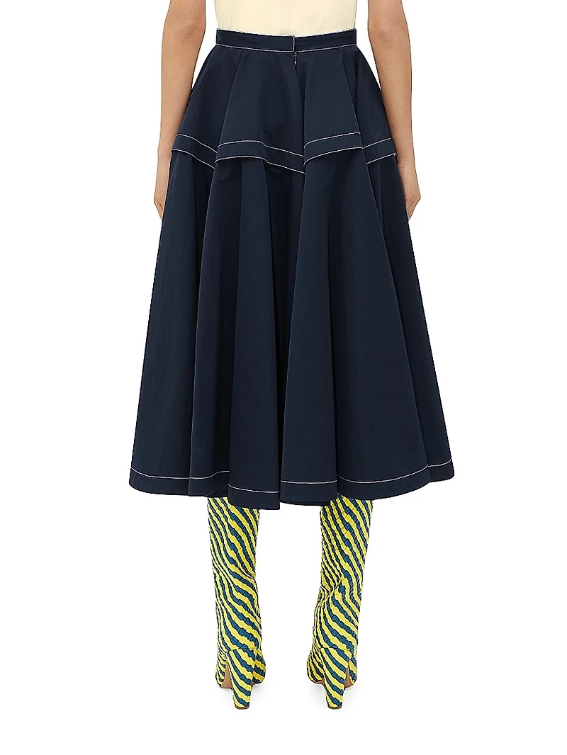 Tiered Pleated Midi-Skirt