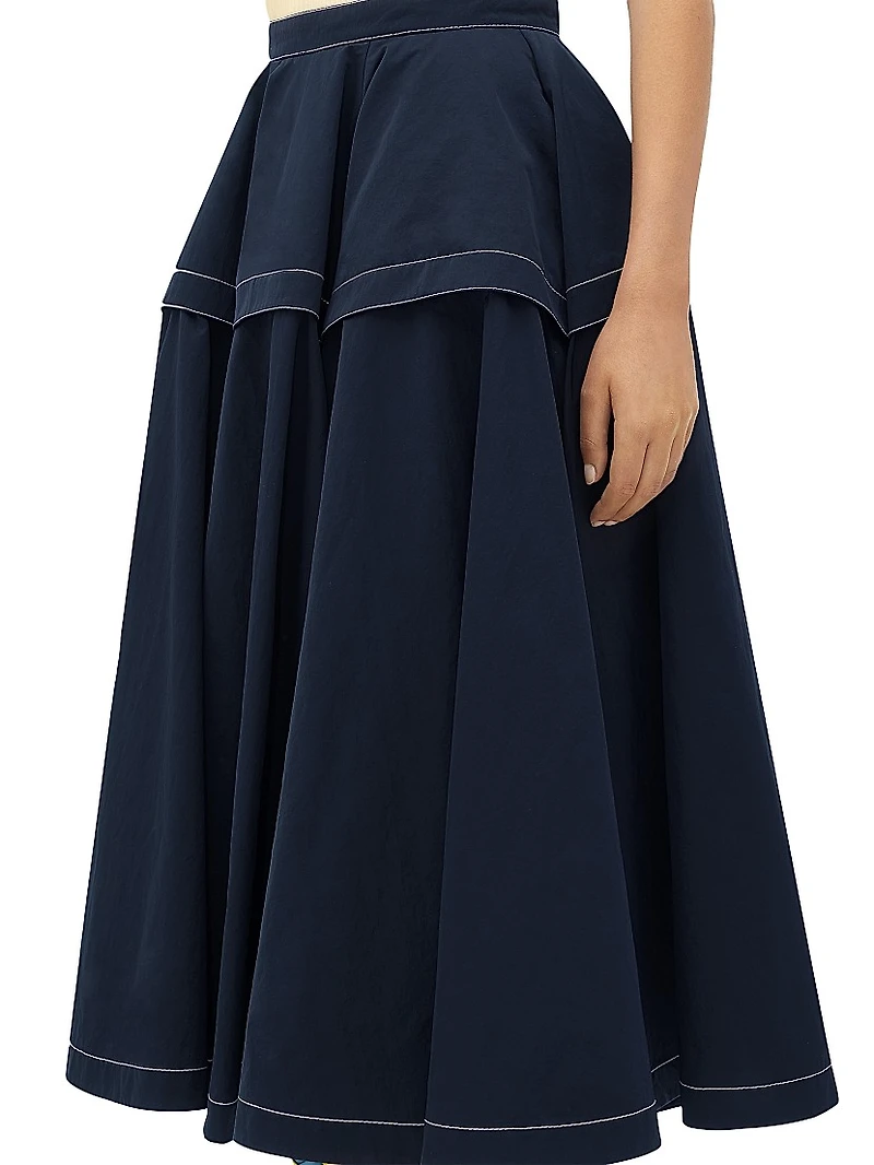 Tiered Pleated Midi-Skirt