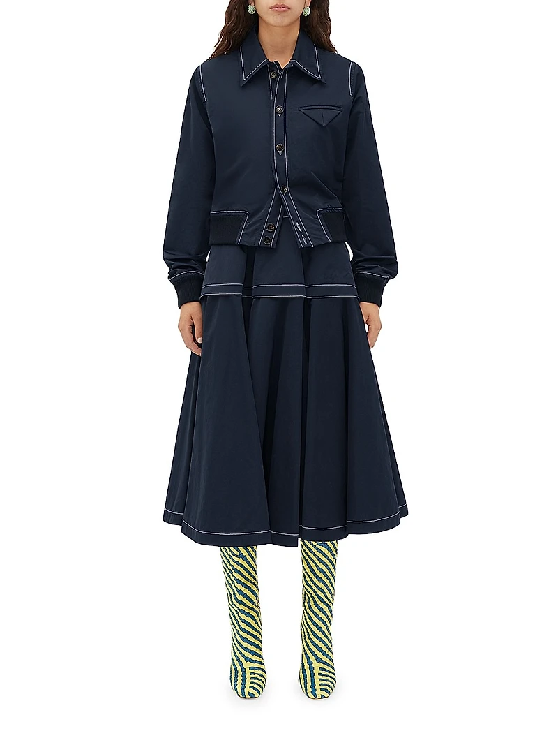 Tiered Pleated Midi-Skirt