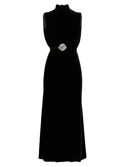 Fleur Embellished Velvet Maxi Dress