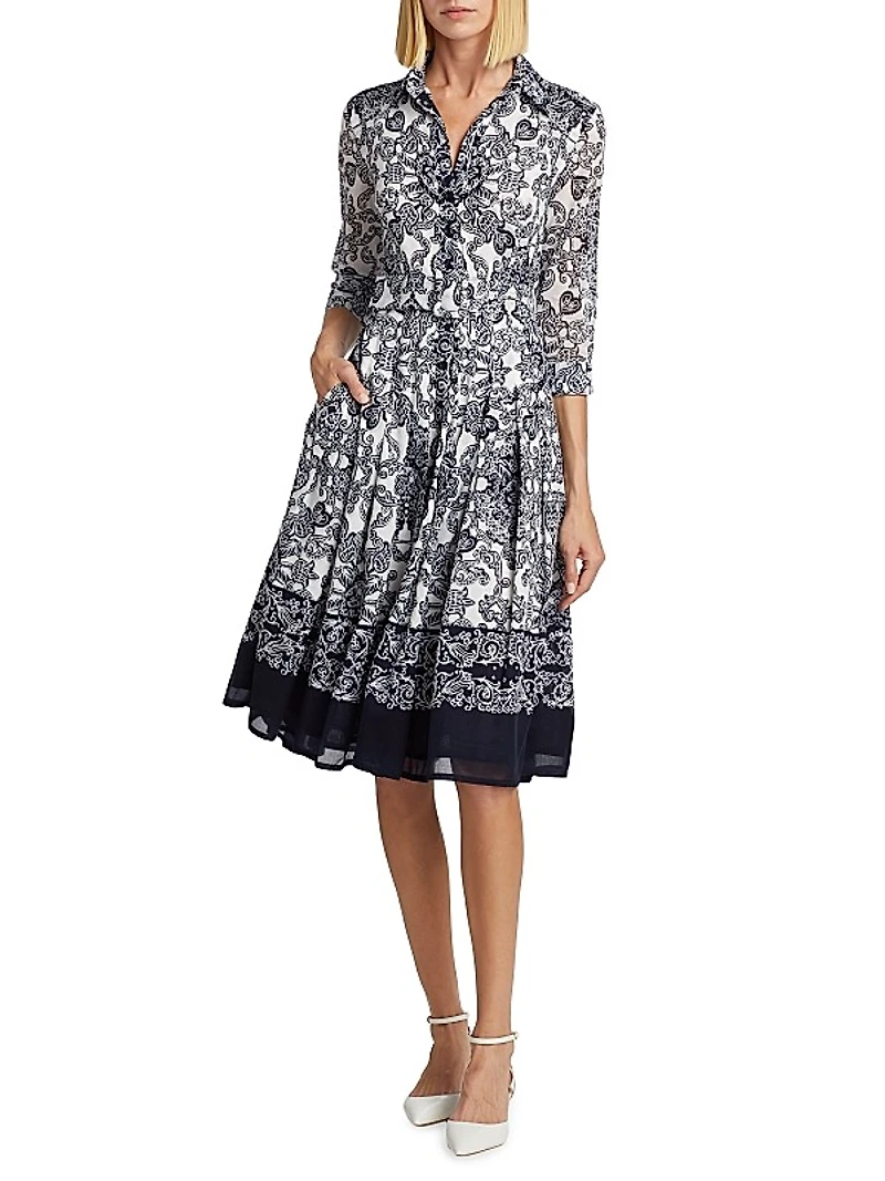 Audrey Cotton Paisley Knee-Length Dress