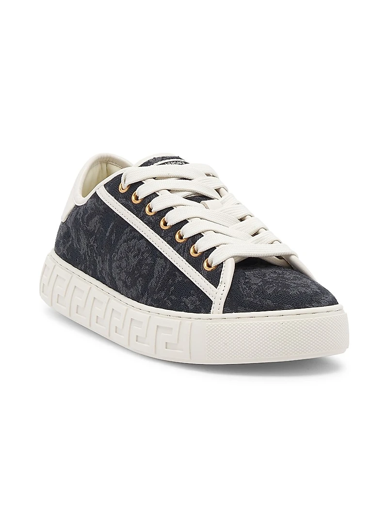 Jacquard Leather-Trimmed Sneakers