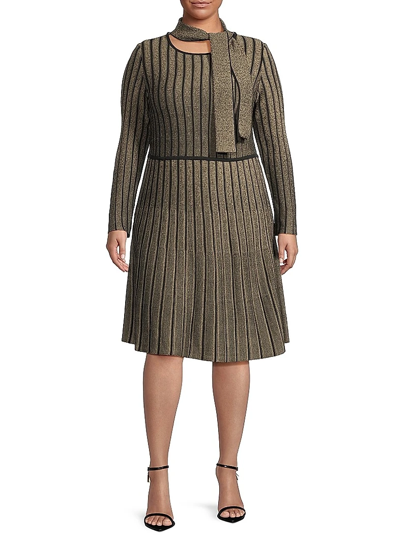 Plus Size Shimmer Rib-Knit Knee-Length Dress